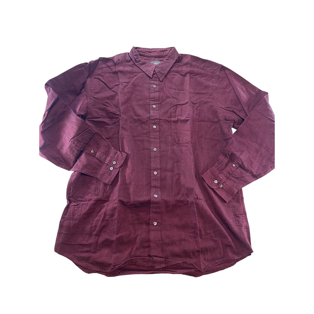 NWOT Eddie Bauer Mens Tall XL Burgundy Herringbone Long Sleeve Button Down Shirt